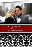 Wedding Invitation Photo Card - Red Black Damask card