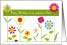Perky Stick Flowers in Row, Happy Birthday My Awesome Aunt card