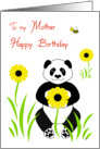 Happy Birthday Mother, Panda Bear Holding a Yellow Flower card