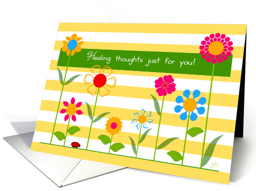 Healing Thoughts and Sunshine, Happy Stick Flowers in a Row card