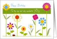 One and Only Wonderful You, Happy Birthday, Perky Stick Flowers in Row card