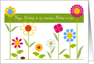 Perky Stick Flowers in a Row, Happy Birthday Marvelous Mother-in-law card