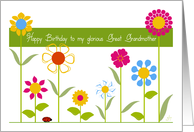 Perky Stick Flowers in Row, Happy Birthday Glorious Great Grandmother card