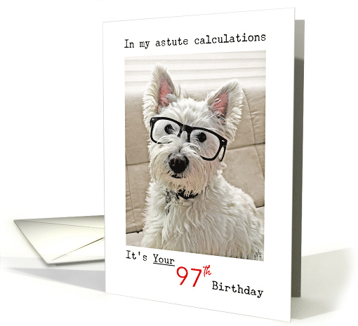 Happy 97th Birthday, Westie Dog with Glasses card (1313780)