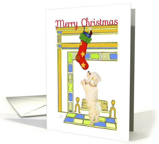 Merry Christmas, Bichon Frise and Christmas Stocking card (712699)