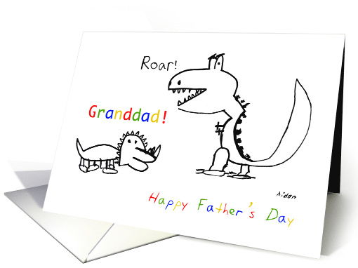 Happy Father's Day, Granddad, Child drawing Dino creatures, Roar card