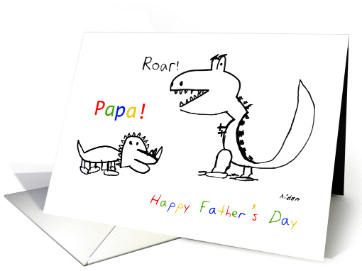 Happy Father's Day, Papa, Child drawing Dino creatures, Roar card