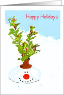 Smily Snowman Face with Holly, Happy Holidays card