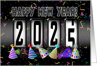2025 New Years Odometer - Party Hats (Blank Inside) card