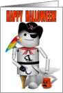 Halloween, Robot Pirate costume, peg leg, parrot, hook hand card