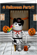 Halloween Party Invitation, Robot Pirate costume, peg leg, parrot, hook hand card