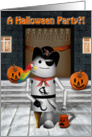 Halloween Party Invitation, Robot Pirate costume, peg leg, parrot, hook hand card