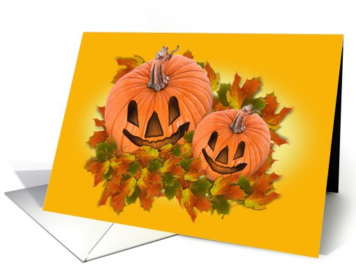 Two Cute Pumpkins in Fall Leaves card (669326)