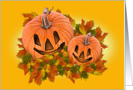 Two Cute Pumpkins in Fall Leaves card