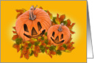 Two Cute Pumpkins in Fall Leaves card