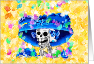 Dia De Los Muertos Laughing Lady with Blue Bonnet card