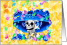 Dia De Los Muertos Laughing Lady with Blue Bonnet card