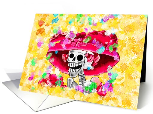 Dia De Los Muertos Laughing Lady with Red Bonnet card (675416)