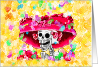 Dia De Los Muertos Laughing Lady with Red Bonnet card