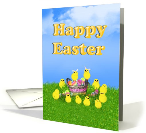 Happy Easter Basket with Colored Eggs And Baby Chicks card (774802)