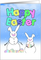 Happy Easter Snowmen with Bunny Ears & Colored Eggs card