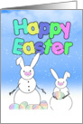 Happy Easter Snowmen with Bunny Ears & Colored Eggs card