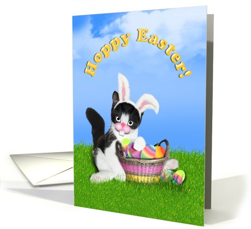 Hoppy Easter Kitten with Ears & Colored Eggs card (774824)