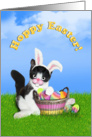 Hoppy Easter Kitten with Ears & Colored Eggs card