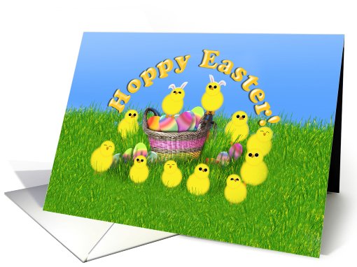 Hoppy Easter Basket with Colored Eggs And Baby Chicks card (774830)
