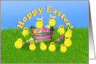Hoppy Easter Basket with Colored Eggs And Baby Chicks card