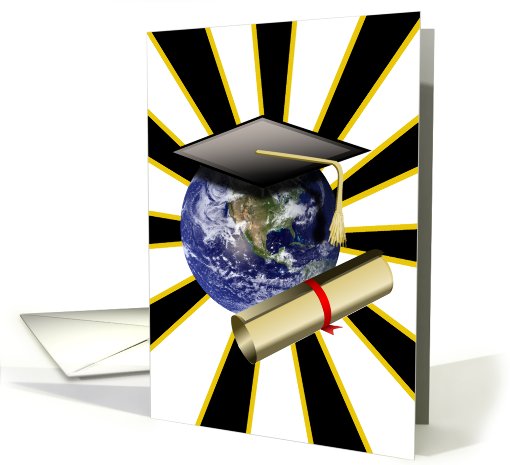 Graduation Congratulations Earth with Diploma and Graduation Cap card