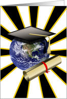 Graduation Congratulations Earth with Diploma and Graduation Cap card