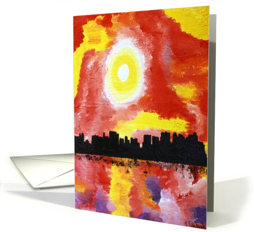 Manhatten Skyline and sunset in art card (461944)