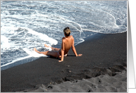 Girl in water on a beach card