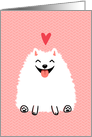 Fluffy White Pomeranian with Pink Valentine’s Day Heart card