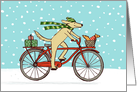 Happy Holidays, Cycling Dog & Squirrel with Gifts card