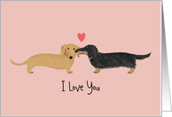 Be My Valentine Dachshunds with Heart Custom Text card