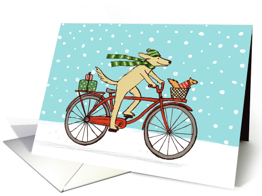 Happy Holidays, Cycling Dog & Squirrel with Gifts card (985995)