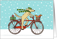 Happy Holidays, Cycling Dog & Squirrel with Gifts card