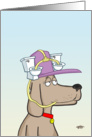 Dog with toilet drinking hat birthday greetings card. card