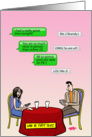 Humorous romantic card - couple texting each other on a date card