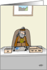 Funny birthday card for him - old hippie sitting at an office desk. card