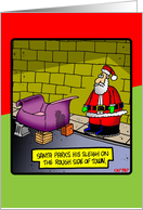 Santa parks his sled on the rough side of town card