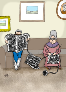 Old couple knitting...