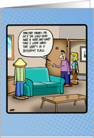 Funny cartoon birthday card- man lamp in apartment card
