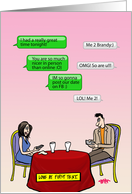 Humorous Sweetest Day Card - couple text each other on a date card