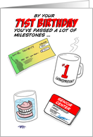 Humorous 71st Birthday Card -Old age milestones. card