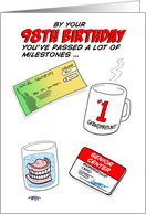 Humorous 98th Birthday Card -Old age milestones. card