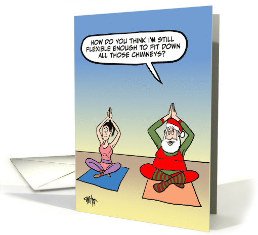 Funny Christmas card - Santa doing yoga class to stay flexible. card