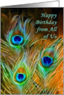 Happy birthday from all of us peacock feathers card